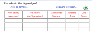 Saisie d'cran du tableau vierge des frets refuss par les bateliers
